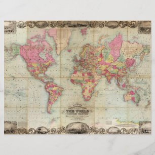 Antique World Map by John Colton, circa 1854