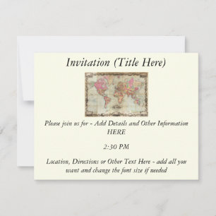 Antique World Map by John Colton, circa 1854 Invitation