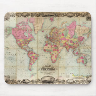 Antique World Map by John Colton, circa 1854 Mouse Mat