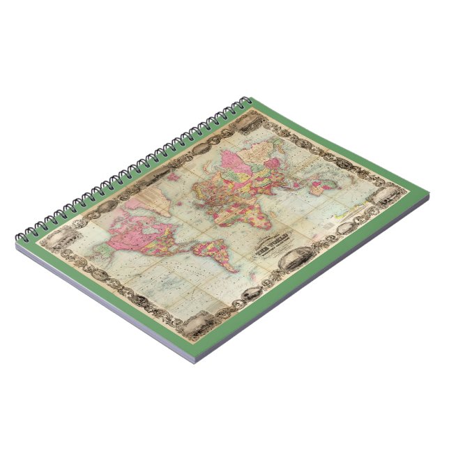 Antique World Map by John Colton, circa 1854 Notebook (Left Side)