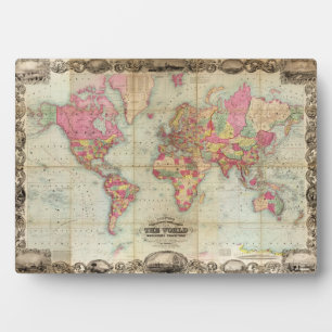 Antique World Map by John Colton, circa 1854 Plaque