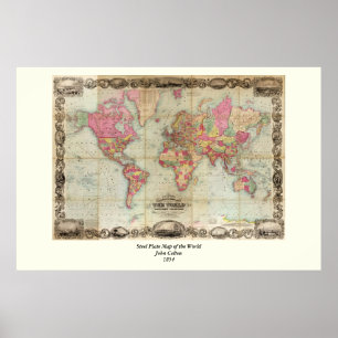 Antique World Map by John Colton, circa 1854 Poster