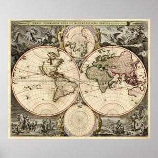 Antique World Map by Nicolao Visscher, about 1690 Poster