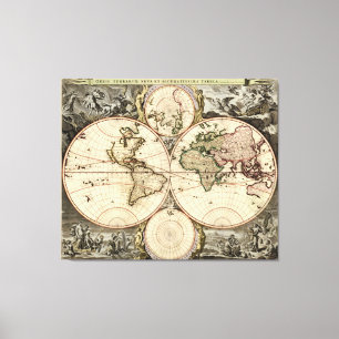 Antique World Map by Nicolao Visscher, circa 1690 Canvas Print