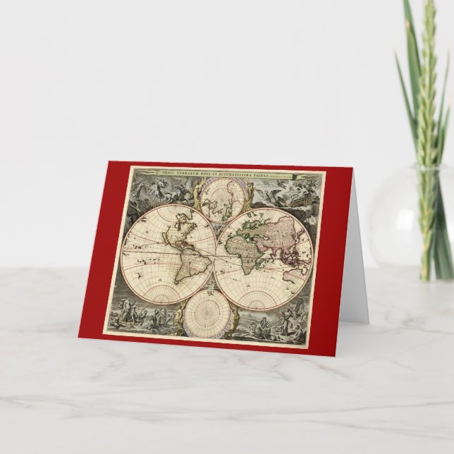 Antique World Map by Nicolao Visscher, circa 1690 Card (Front)