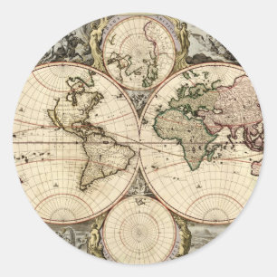 Antique World Map by Nicolao Visscher, circa 1690 Classic Round Sticker
