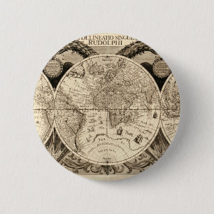 Antique World Map by Philipp Eckebrecht - 1630 6 Cm Round Badge