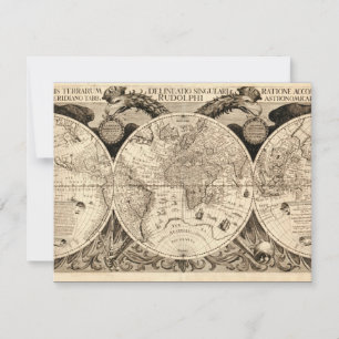 Antique World Map by Philipp Eckebrecht - 1630 Invitation