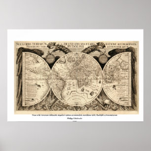 Antique World Map by Philipp Eckebrecht - 1630 Poster
