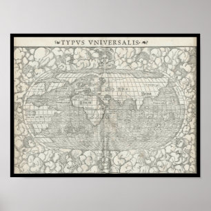 Antique World Map by Sebastian Münster circa 1560 Poster