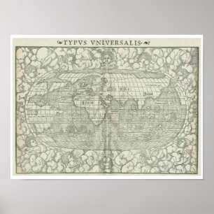 Antique World Map by Sebastian Münster circa 1560 Poster