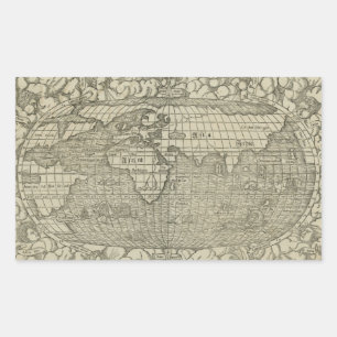Antique World Map by Sebastian Münster circa 1560 Rectangular Sticker
