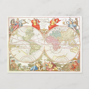 Antique World Map c1694 Postcard