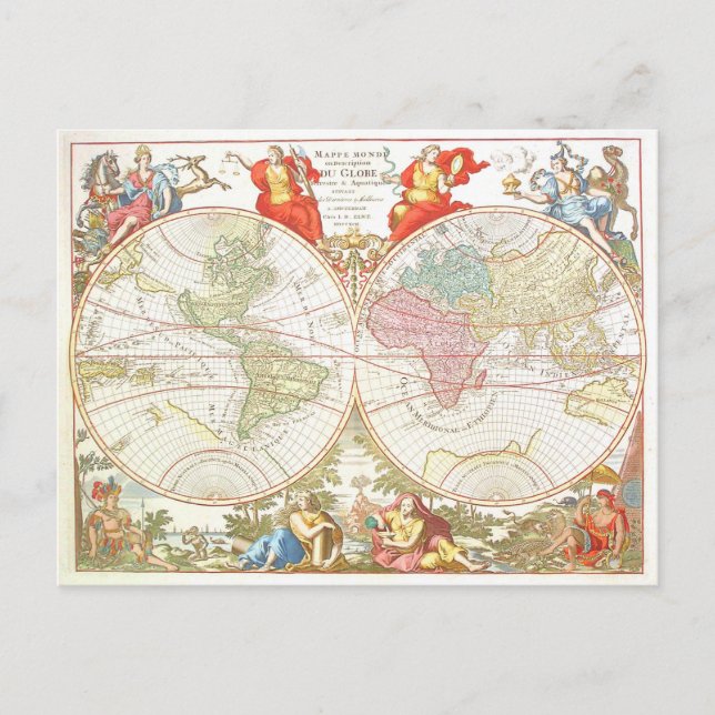 Antique World Map c1694 Postcard (Front)