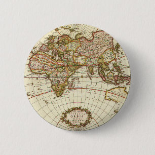 Antique World Map, c. 1680. By Frederick de Wit 6 Cm Round Badge