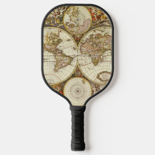 Antique World Map, c. 1680. By Frederick de Wit Pickleball Paddle