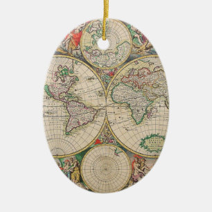Antique World Map Ceramic Tree Decoration
