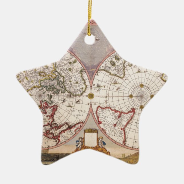 Antique World Map Ceramic Tree Decoration (Front)