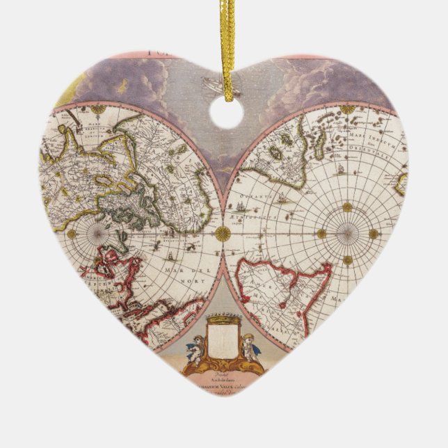 Antique World Map Ceramic Tree Decoration (Front)