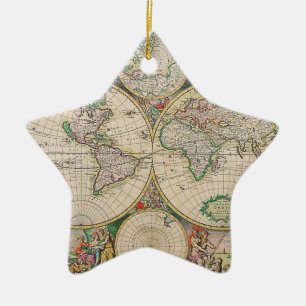 Antique World Map Ceramic Tree Decoration