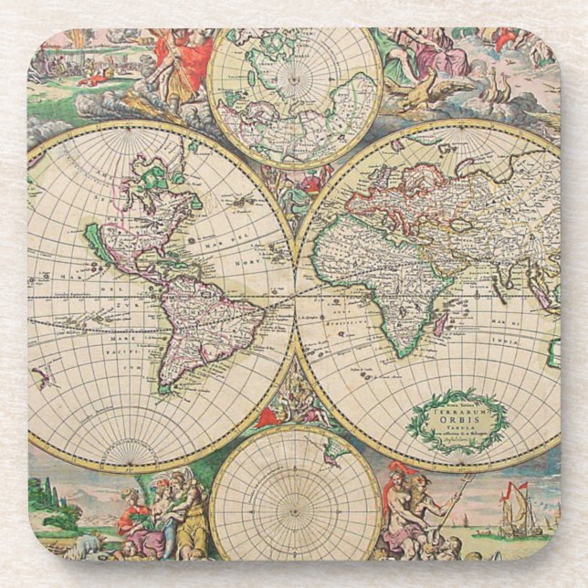 Antique World Map Coaster (Front)