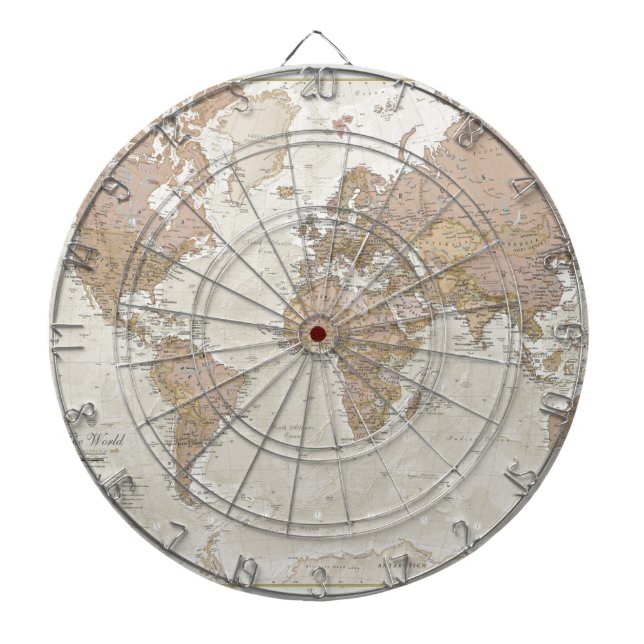 Antique World Map Dartboard (Front)