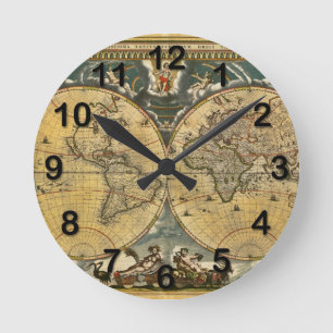 Antique World Map Distressed #2 Round Clock
