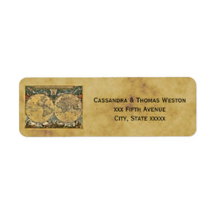 Antique World Map Distressed BG Return Address