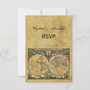 Antique World Map, Distressed BG RSVP