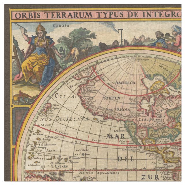 Antique World Map Fabric (Close Up)