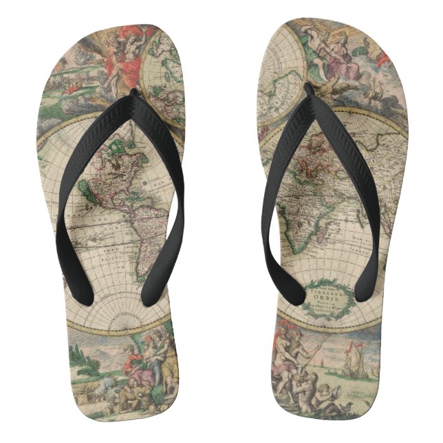 Antique World Map Flip Flops (Footbed)