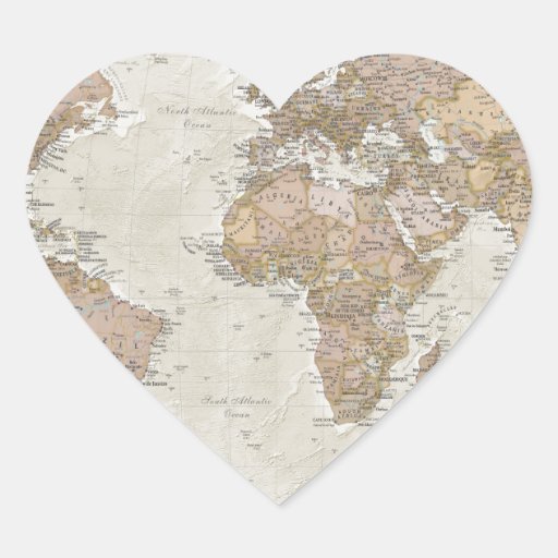 Image of Antique World Map Heart Sticker