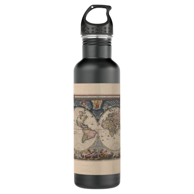 Antique World Map: Historical Cartography Art 710 Ml Water Bottle (Front)