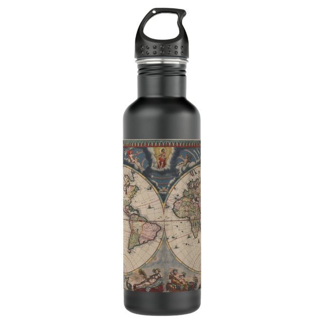 Antique World Map: Historical Cartography Art 710 Ml Water Bottle (Front)
