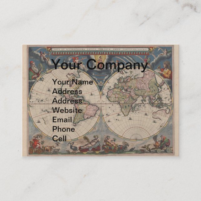 Antique World Map: Historical Cartography Art Business Card (Front)