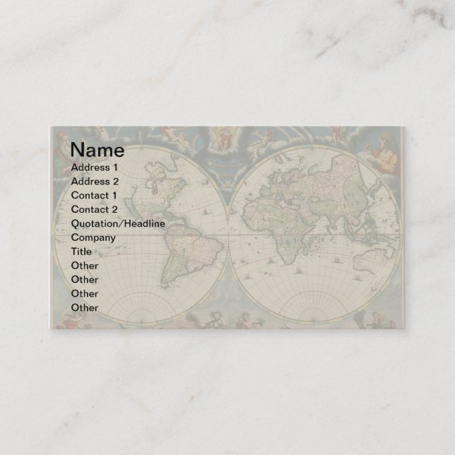 Antique World Map: Historical Cartography Art Business Card (Front)