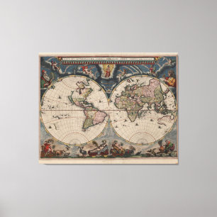 Antique World Map: Historical Cartography Art Canvas Print
