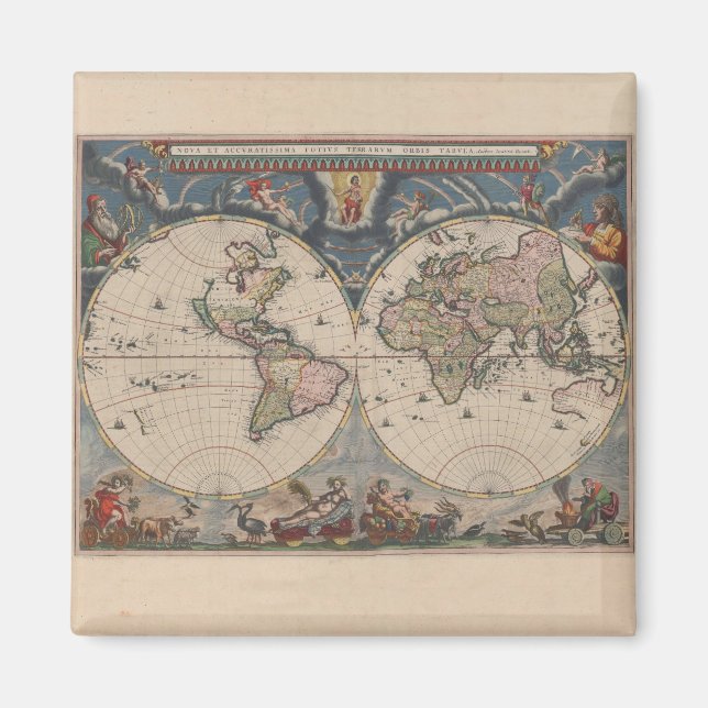 Antique World Map: Historical Cartography Art Magnet (Front)