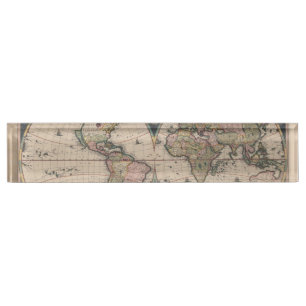 Antique World Map: Historical Cartography Art Nameplate
