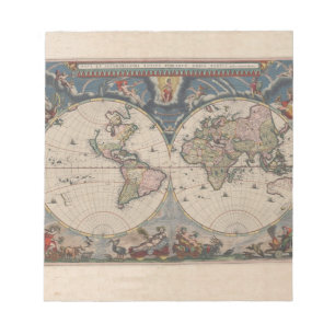 Antique World Map: Historical Cartography Art Notepad