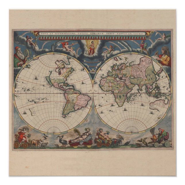 Antique World Map: Historical Cartography Art Poster (Front)