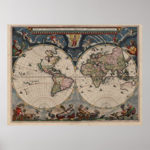 Antique World Map: Historical Cartography Art Poster