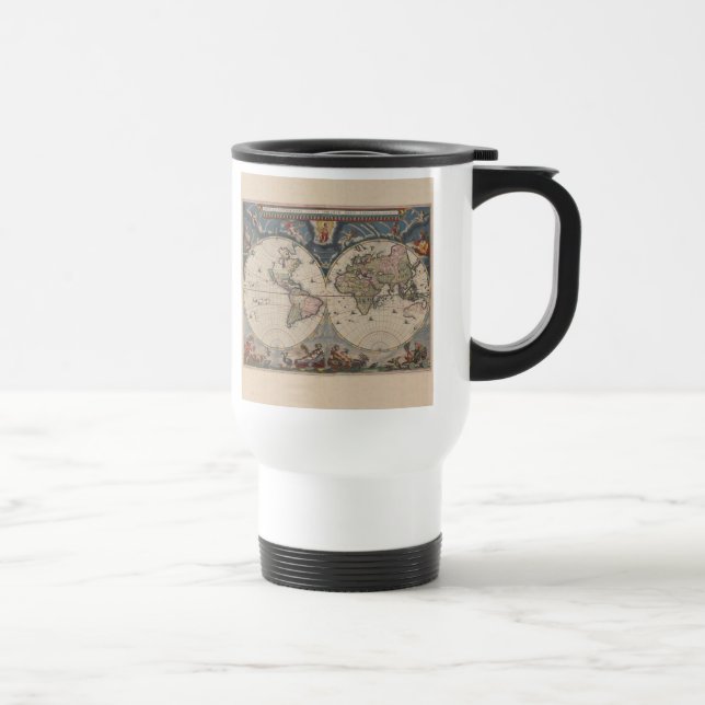 Antique World Map: Historical Cartography Art Travel Mug (Right)