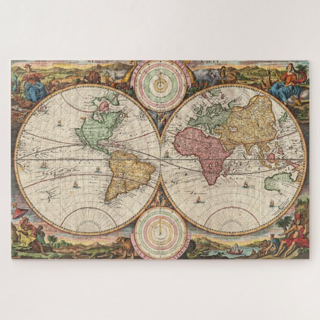 Antique World Map in two Hemispheres Jigsaw Puzzle (Horizontal)