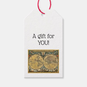 Antique World Map J. Blaeu 1664 Gift Tags