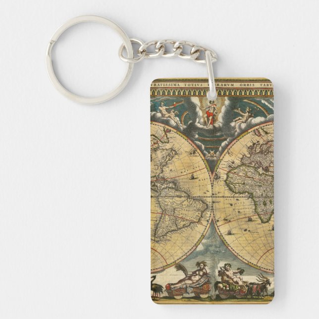 Antique World Map J. Blaeu 1664 Key Ring (Front)