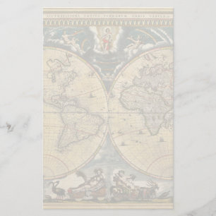 Antique World Map J. Blaeu 1664 Stationery