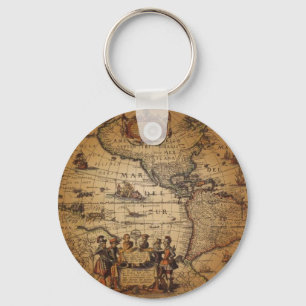 Antique World Map Key Ring