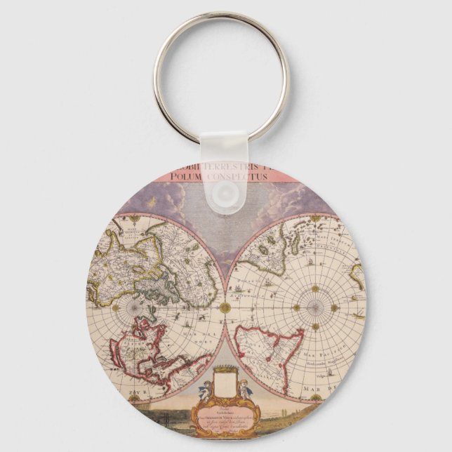 Antique World Map Key Ring (Front)