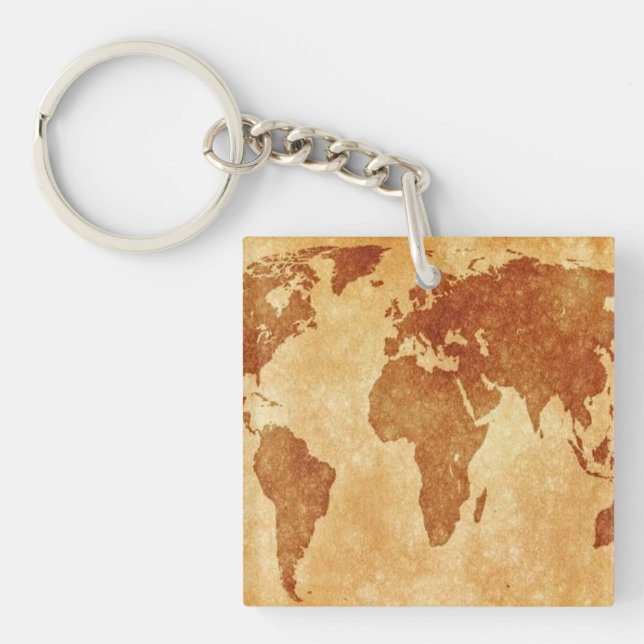 Antique World Map Key Ring (Front)